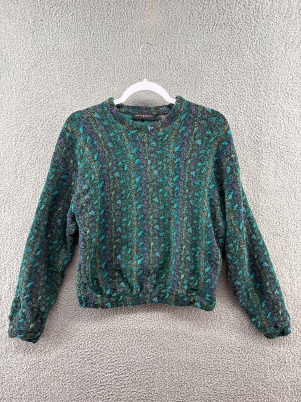 Jhane Barnes Abstract Wool Blend Sweater Teal Purple Textured Pullover Cropped